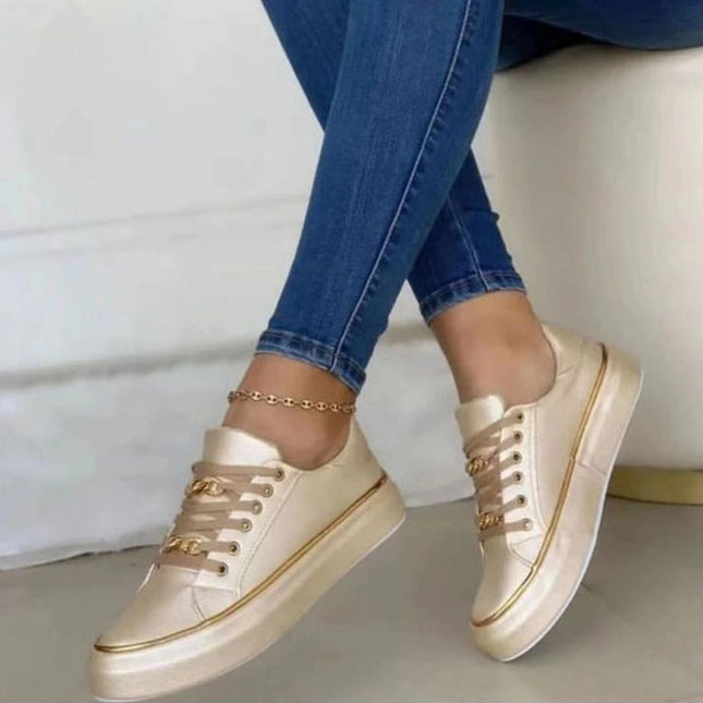 Zevrielle | Women's Platform Sneakers Lace-Up Chain Detail Casual