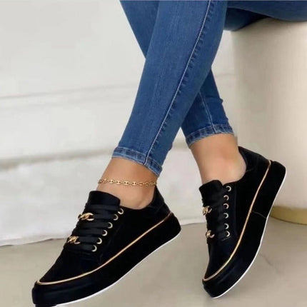 Zevrielle | Women's Platform Sneakers Lace-Up Chain Detail Casual