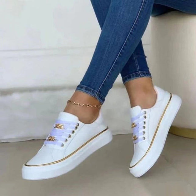 Zevrielle | Women's Platform Sneakers Lace-Up Chain Detail Casual