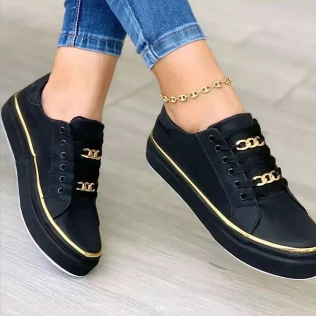Zevrielle | Women's Platform Sneakers Lace-Up Chain Detail Casual